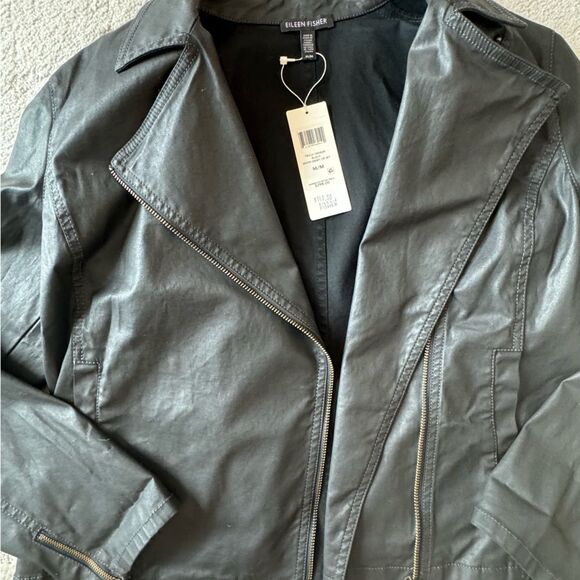New Eileen Fisher Moto short zip jacket in waxed organic cotton sz M - Picture 7 of 15